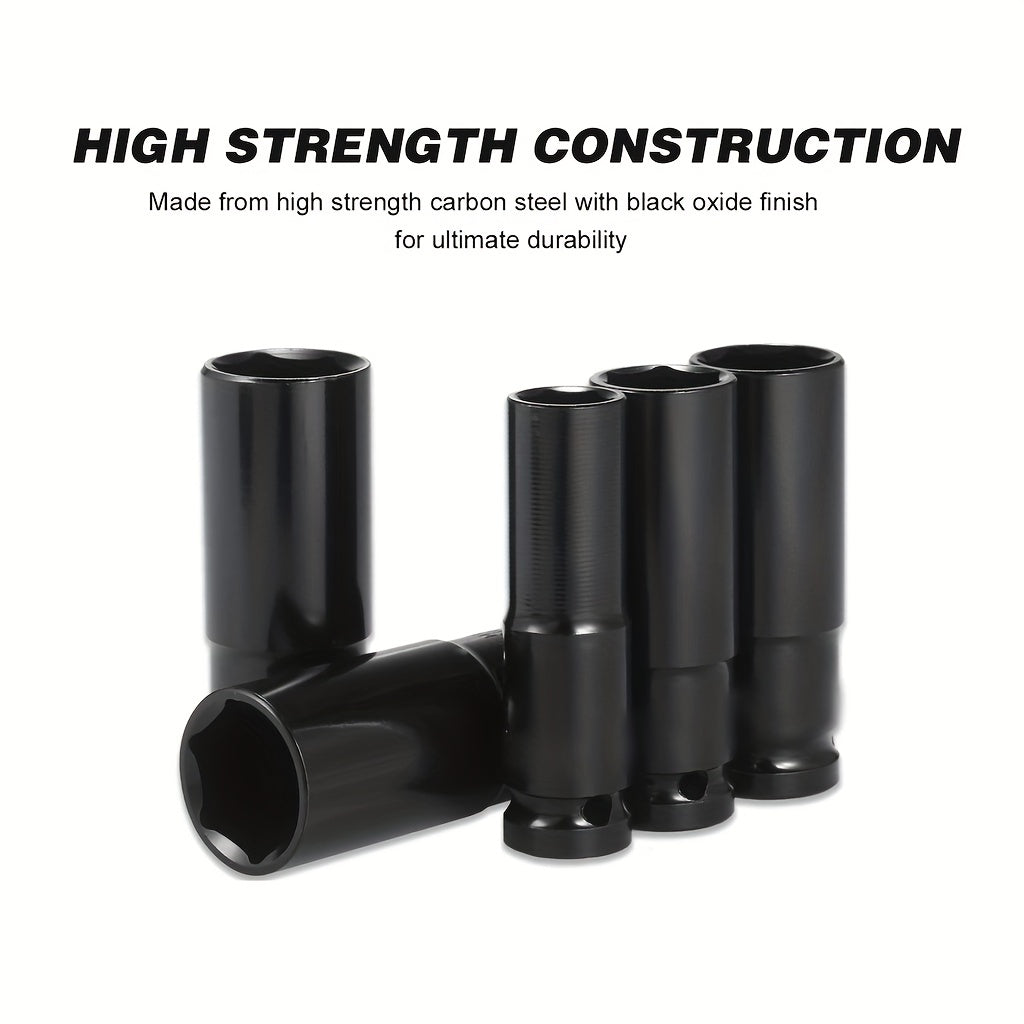 10pcs 1/2in Impact Socket Set Deep Drive Impact Socket Set Deep Sleeve Carbon Steel Auto Repairing Tool