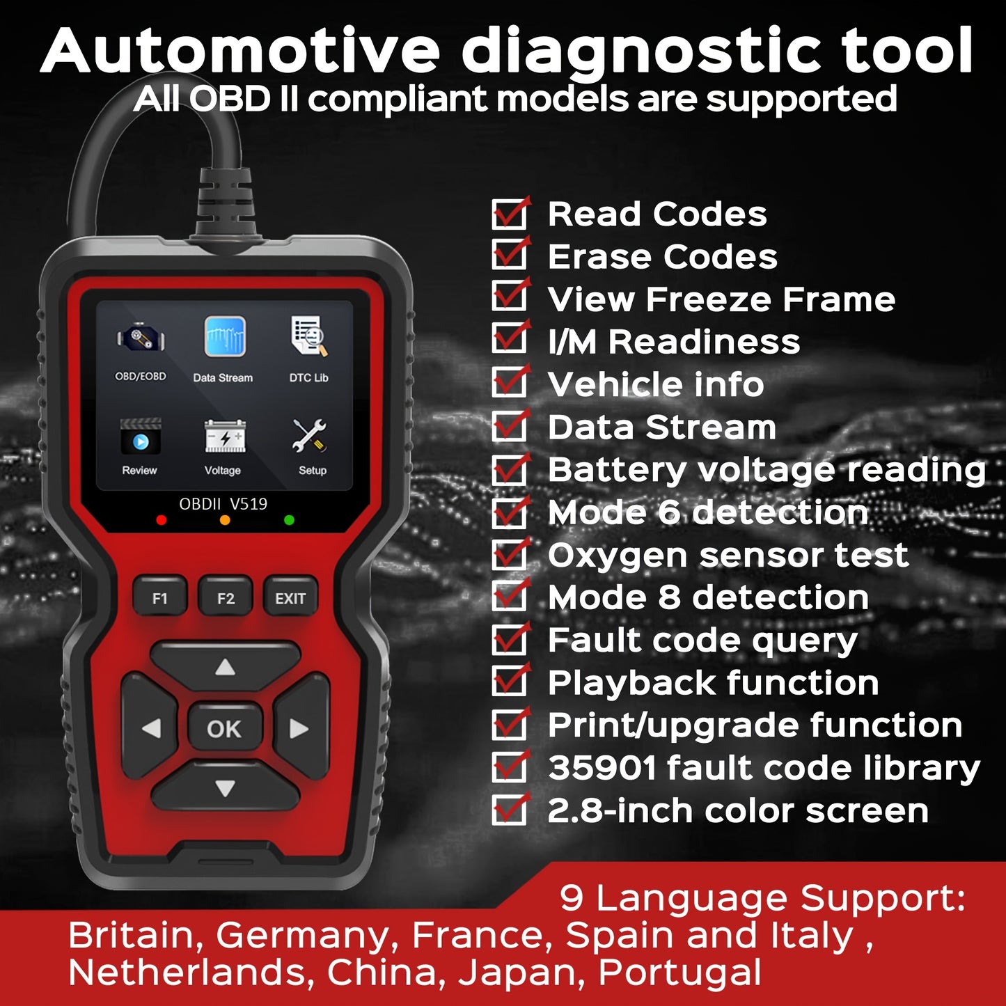 OBD2 Scanner Live Data Professional Mechanic OBDII Diagnostic Code Reader Tool For Check Engine Light