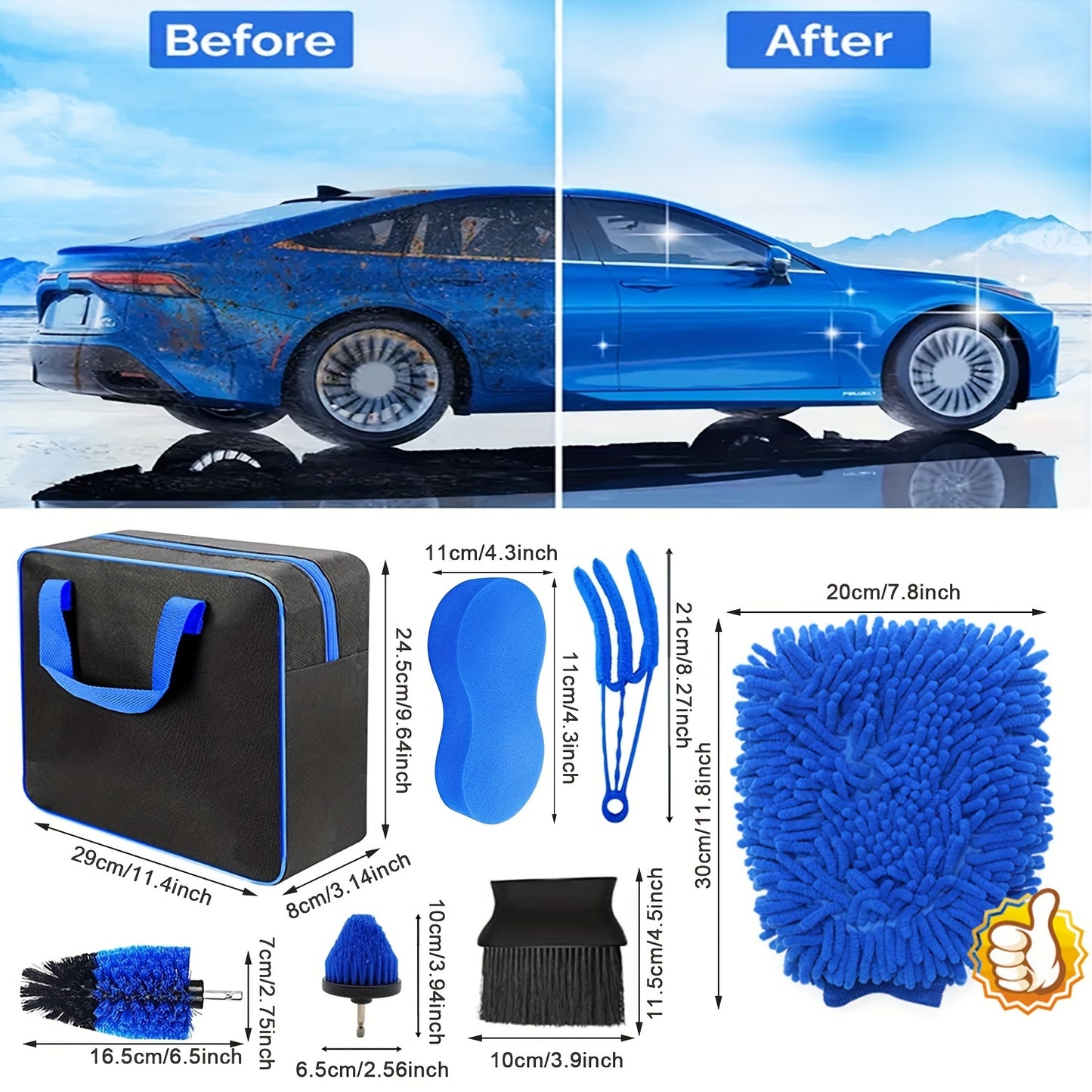 30Pcs Car Detailing Brush Set, Auto Detailing Drill Brush Set, Car Detailing Brushes, Car Buffing Sponge Pads Kit