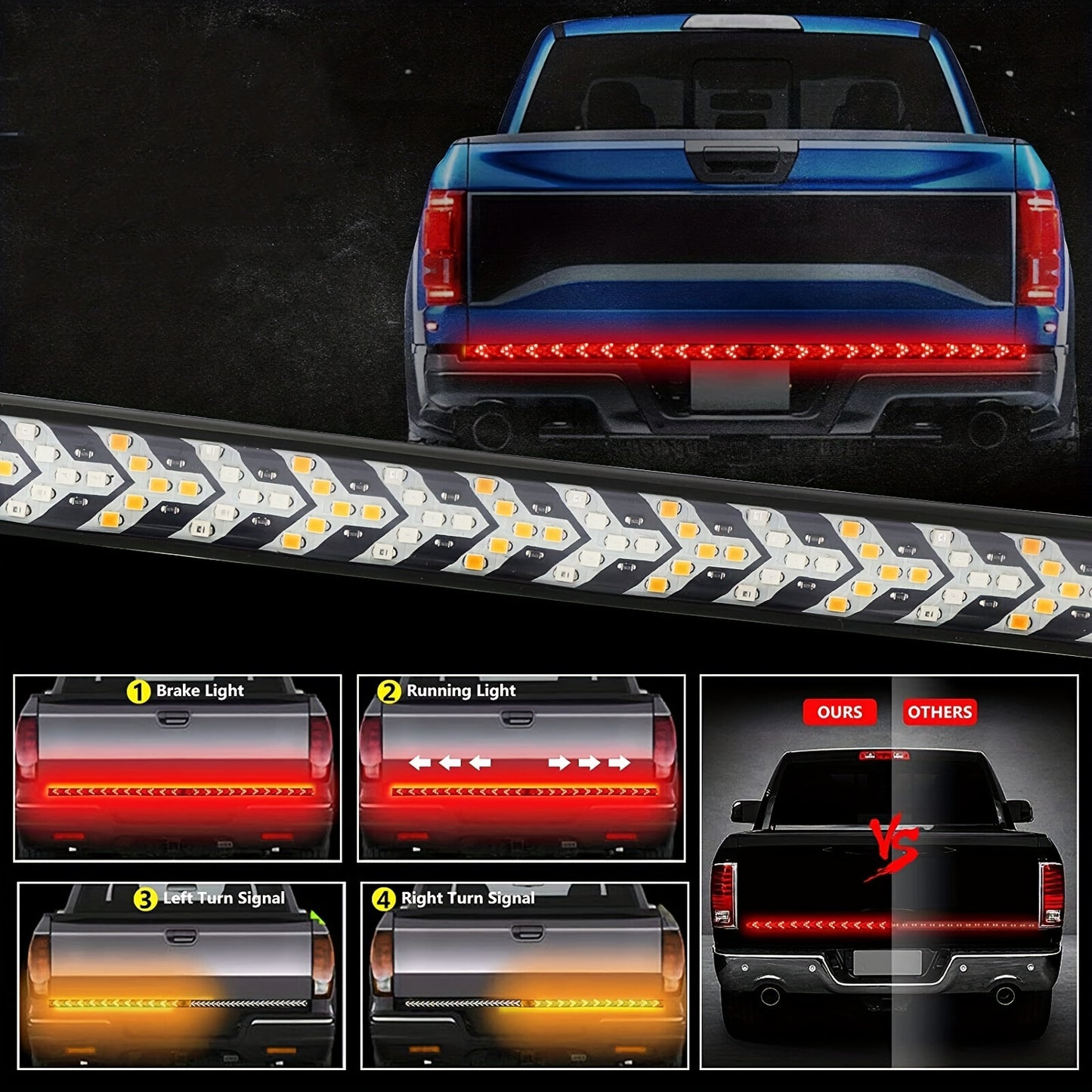 Arrow 48 Inch Truck Tailgate Light Bar Strip RED Brake Sequential Amber Turn Signal Strobe Lights